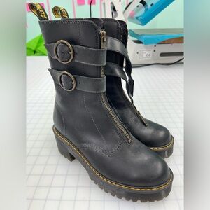 Dr. Martens Black Leather Combat Boots with Buckles